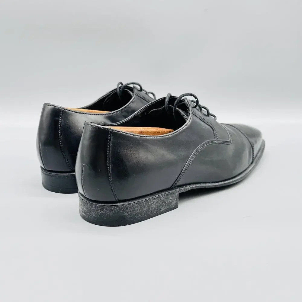 Cole Haan Shoes Mens 8.5 Black Leather Square Cap Toe Oxford Lace Up Dress